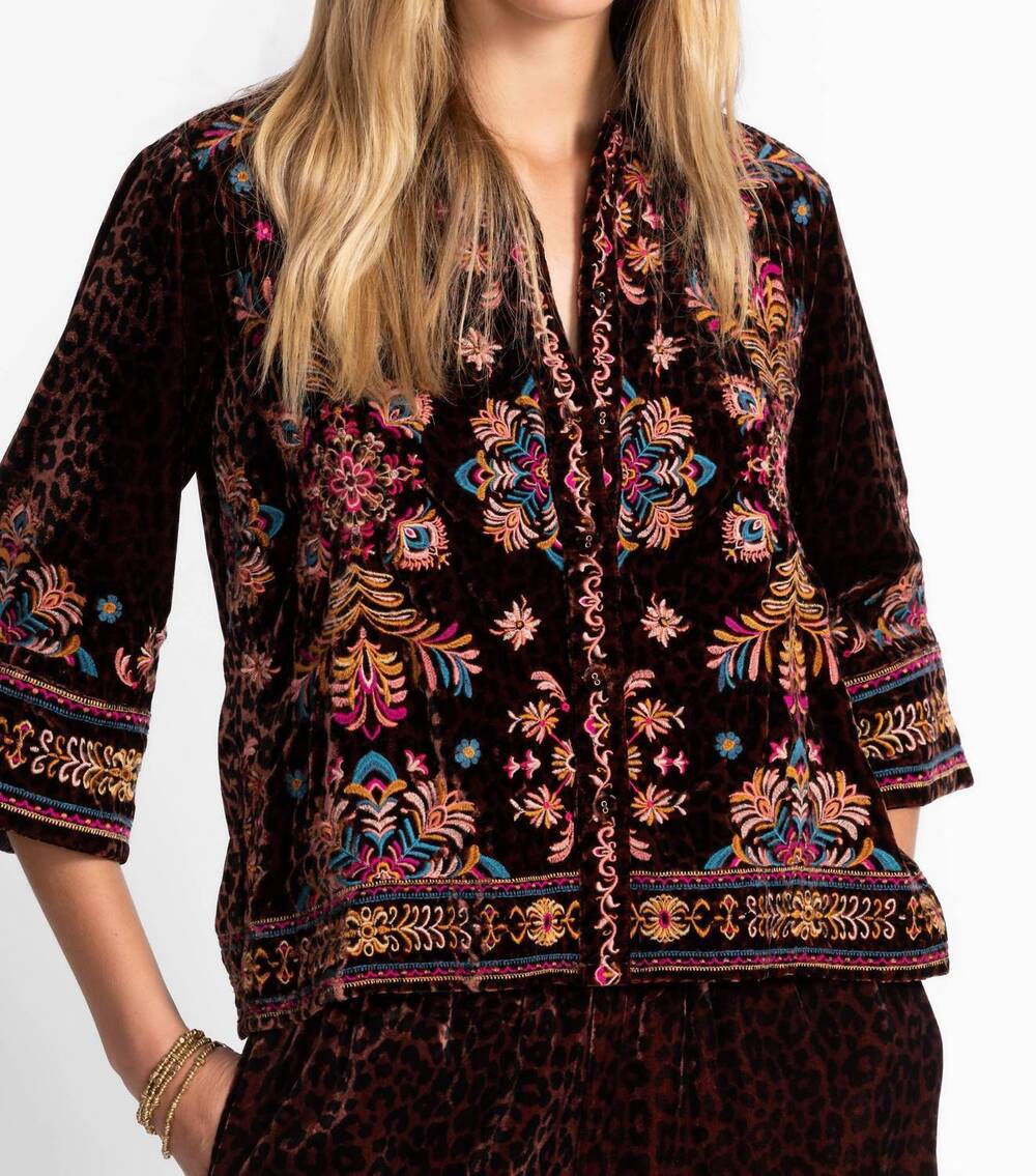 NEW JOHNNY WAS brandi kimono sleeve shirt in misty leopard